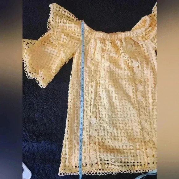 NWT Just Me Yellow Off-the-Shoulder Mini Dress with Ruffled Sleeves, small - Picture 9 of 10